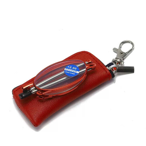 Folding Reading Glasses with Keychain, Blue Light Blocking +2.00 Metal Frame Black with Bag 2