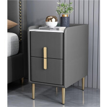 Narrow Nightstand with Dual Drawers, Modern Grey Bedside Table for Small Spaces Bedroom