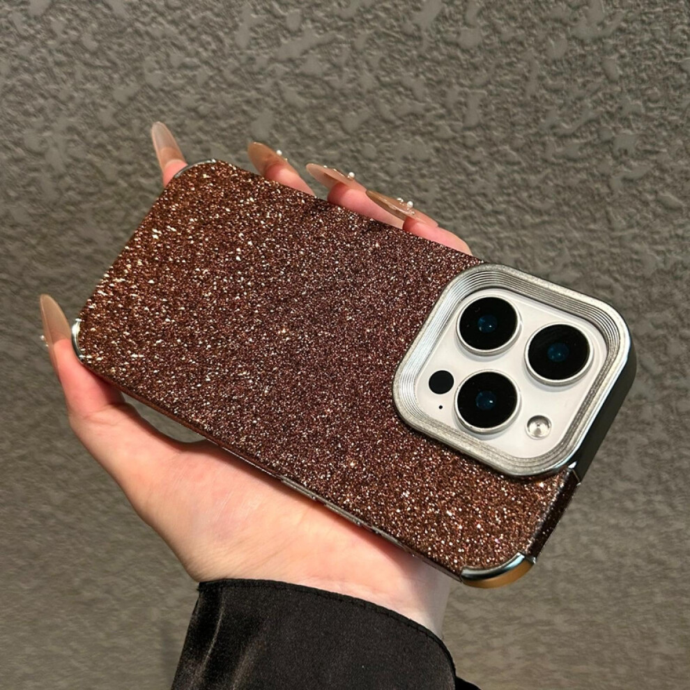 Soft Silicone Shockproof Cover With Glitter Design And Camera Lens Guard For Iphone 16 Brown 9073542735830