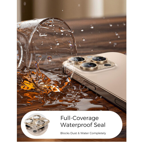 2 Pack Gold Bling Camera Lens Protector for iPhone 15 Pro/Pro Max, 9H Glass, ScratchResistant 2