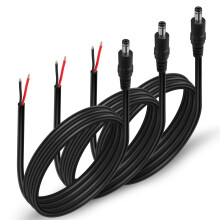 3PCS 18AWG DC5521 Power Cable 3.3ft Male to Bare Wire for CCTV Camera LED Light Bar