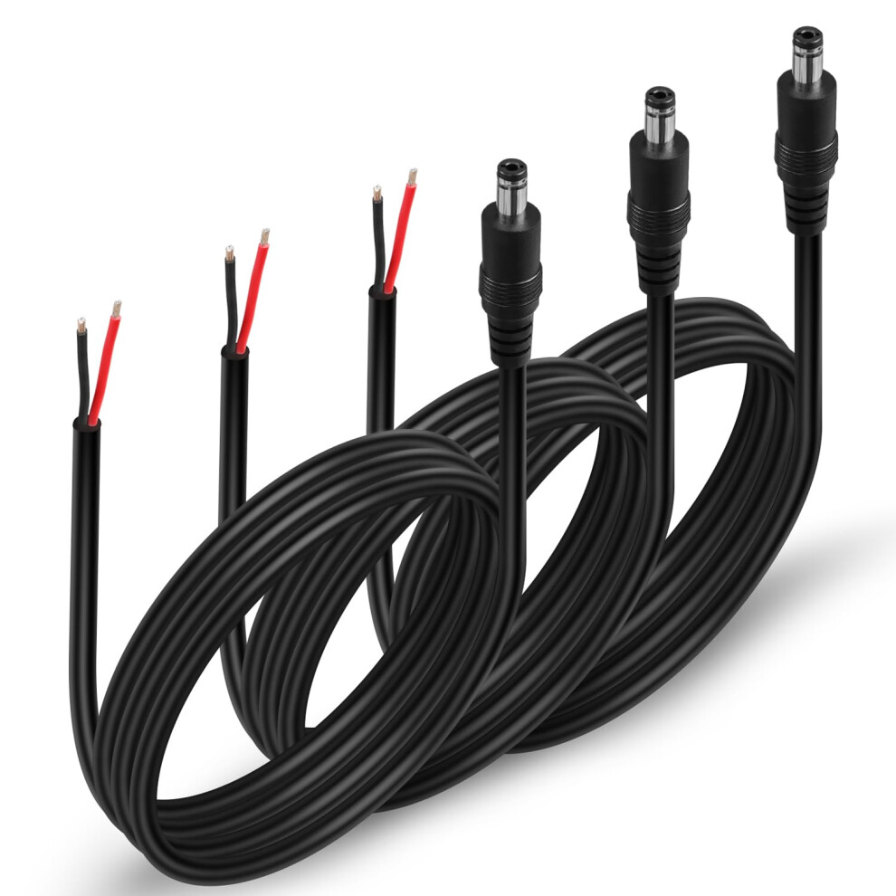 3Pcs 18Awg Dc5521 Power Cable 3.3Ft Male To Bare Wire For Cctv Camera Led Light Bar 9771547069867