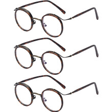 Blue Light Blocking Reading Glasses 2.75x TR90 Vintage Round Deep Demi C5 for Men and Women