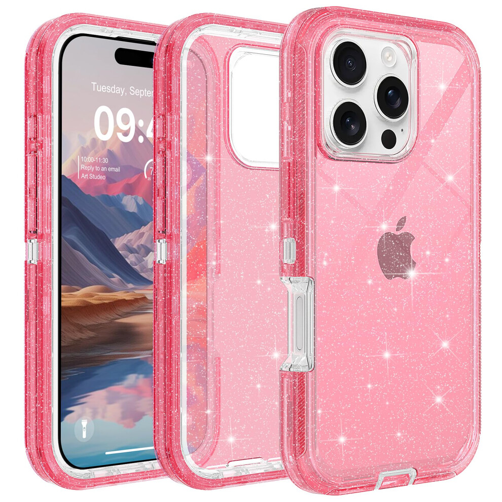 Clear Case With Militarygrade Drop Protection, Glitter Shockproof Cover 6.1' For Iphone 16 Pro Pink 9330225039075