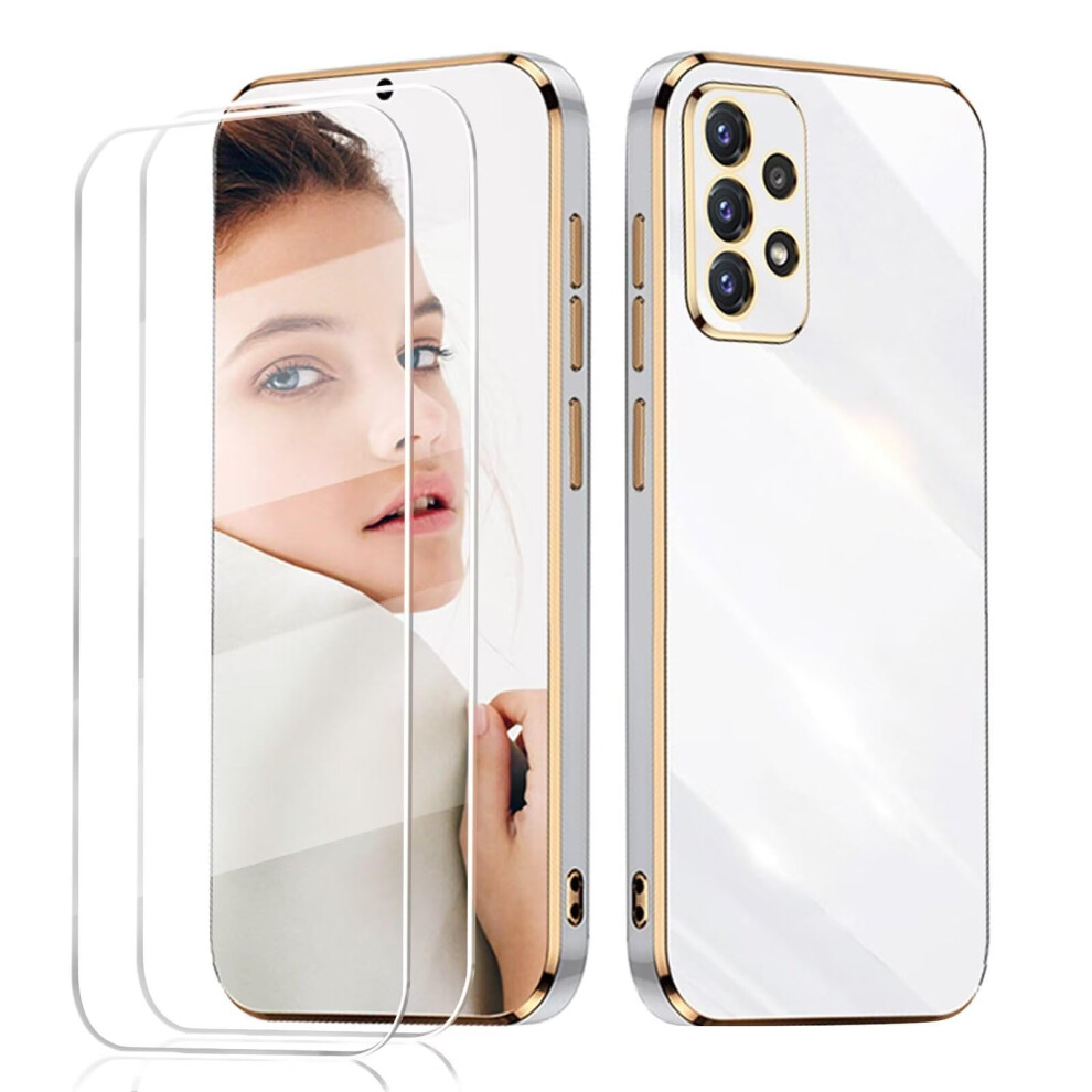 Case For Samsung Galaxy A72 Shockproof Tpu With Dual Tempered Glass Electroplated Slim Protective White 9092120808575