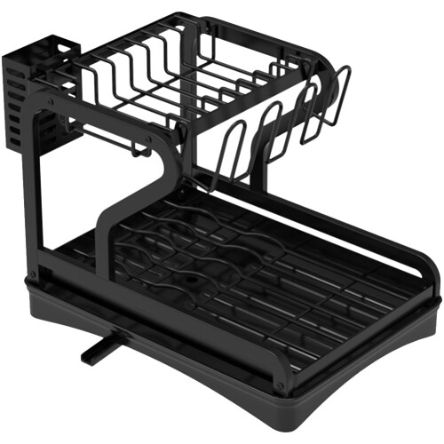 Dish Drying Rack for Kitchen Counter, 2-Tier Drainboard Set with Double-Layer Bowl Rack, Cup Rack, Drain Board 1