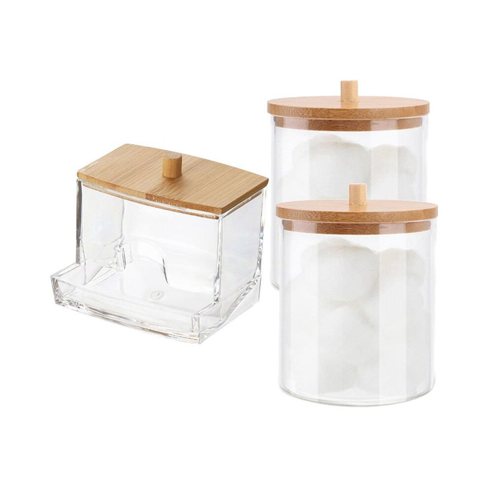 Cotton Swab Storage Box With Bamboo Lid Bathroom Container, Cotton /Swab Dispenser, Jar Storage Box Tauoh