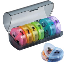 Daily Pill Organizer (Twice-a-Day) - Weekly AM/PM Pill Box, Round Medicine Organizer, 7 Day Pill Container (Gray Box)