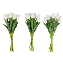 30Pcs Artificial Tulips Flowers Real Touch Tulips Fake Holland PU Tulip Bouquet Latex Flower White Tulip(White)
