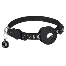 For Air Tag Cat Collar, Reflective Collar for Cat with Safety Buckle and Waterproof Holder in 3/8Inch Width, Black