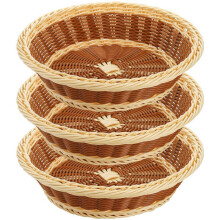 3Pcs Woven Breads Baskets 11.5 Inch Round Fruit Basket Stackable Food Serving Holder Imitation Rattan Basket for Kitchen