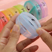 Daily Pill Organizer (Twice-a-Day) - Weekly AM/PM Pill Box, Round Medicine Organizer, 7 Day Pill Container (Gray Box)