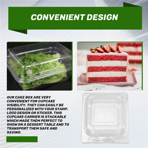 100Pcs Single Individual Cake Slice Boxes Dessert Containers Cheesecake Boxes Stackable Square Boxes Clear Food Boxes 2