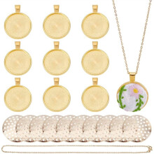 10 Pcs Round Bezel Pendant Trays, Cabochon Pendant Setting Bezel Blanks Setting Cabochon for Photo DIY Jewelry Making