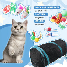 22 Piezas Juguetes para Gatos Interactivos para Gatos de Interior TúNel RatóN Gatito Juguetes para Gato Varita de Pluma Teaser Juguete de Resorte