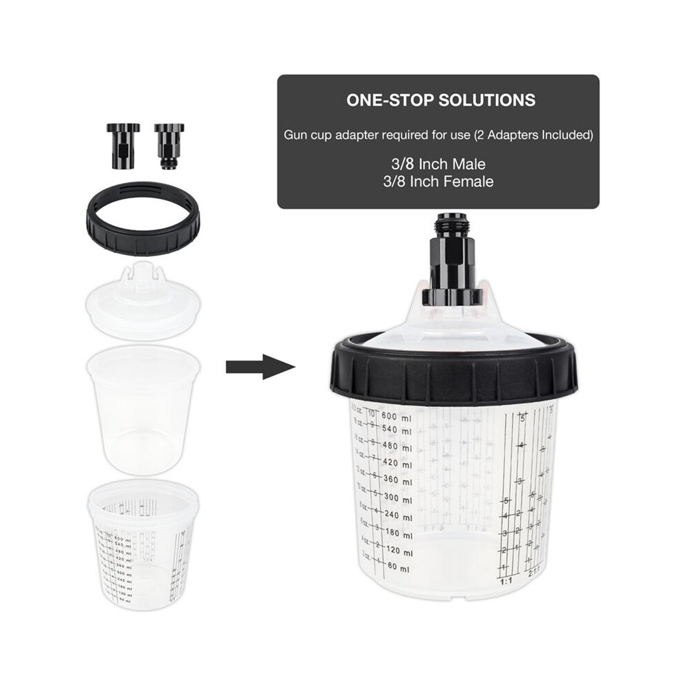 Spray Gun Paint Mixing Cup H/O Quick Cup Airbrush Tank 20.3Oz/600Ml Disposable Cup With 3/8 Spray Gun Cup Adapter 25Pcs 6032251579909