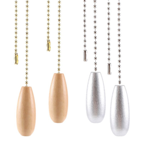 4 Pieces Ceiling Fan Chain Pulls Wooden Pull Chain Extension Pull Chain for Ceiling Light Lamp Fan Chain (Silver and Wood Color)