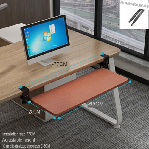 Adjustable Under Desk Keyboard Tray with Mouse Platform, Hole Clip Mount, Teak Finish 1