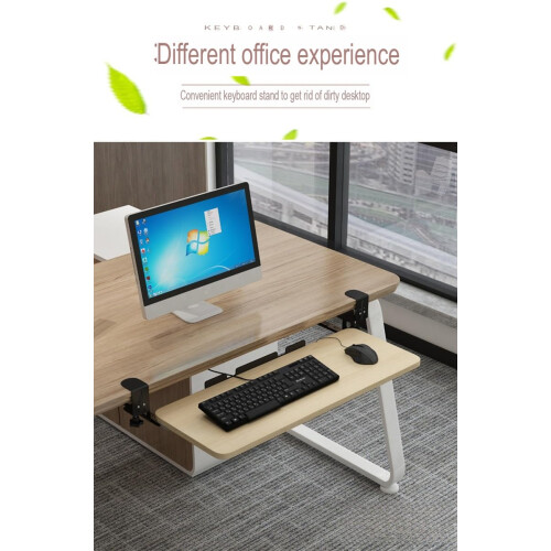 Adjustable Under Desk Keyboard Tray with Mouse Platform, Hole Clip Mount, Teak Finish 2