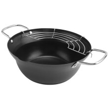 20cm Easy Pour Non Stick Coating Tempura Fryer Pot with Oil Drip Drainer Rack Japanese-style Deep Fry Pan
