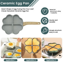 Heart Shape 4 Egg Frying Pan Four Leaf Nonstick Ceramic Egg Pan Egg Poacher Non Stick Aluminum Skillet Green