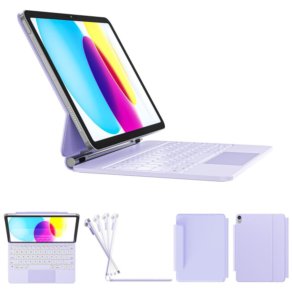 Keyboard Case For Ipad 10.9 Inch (11Th & 10Th Gen), Magnetic Floating Stand, Backlit Keys, Trackpad, Stylus Holder Purple 9771547596011