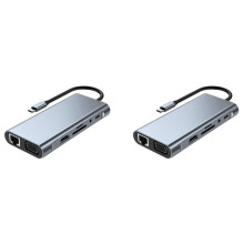 2X 11-in-1 USB C HUB Docking Station 4K Type C to -Compatible HUB Adapter USB-C to VGA RJ45 PD 100W USB Hub