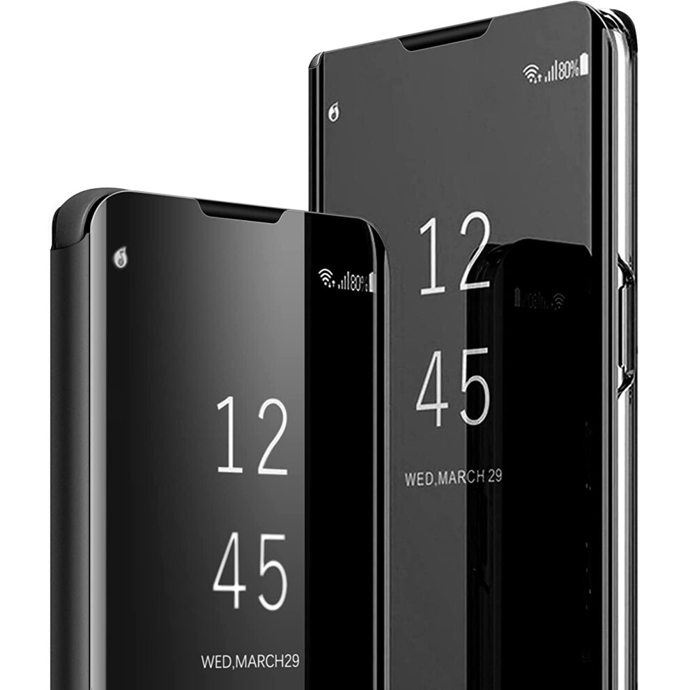 Mirror Flip Case With Kickstand For Samsung Galaxy S25 Edge, 360 Full Protection, Shockproof Leather Cover (Black) Black 9330225039716