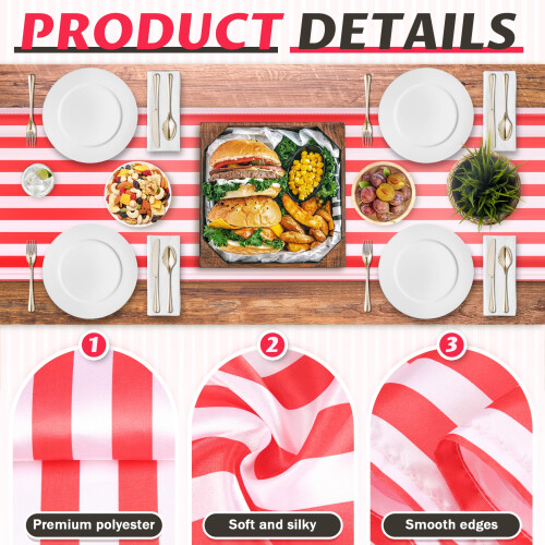 6 Pieces Striped Table Runner Wedding Polyester Table Decor Red White Striped Design Tablecloth Decor 12 x 108 Inch 1