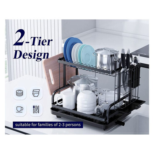 Dish Drying Rack -Multifunctional Dish Rack, Rustproof Kitchen Dish Drying Rack with Drainboard & Utensil Holder 2