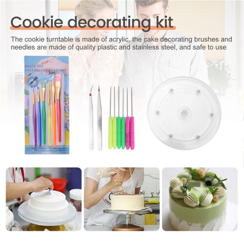 15 Pcs Cookie Decorating Kit Supplies,Cookie Turntable,Cookie Brushes,Scriber Needles for Kitchen Baking Tools 2