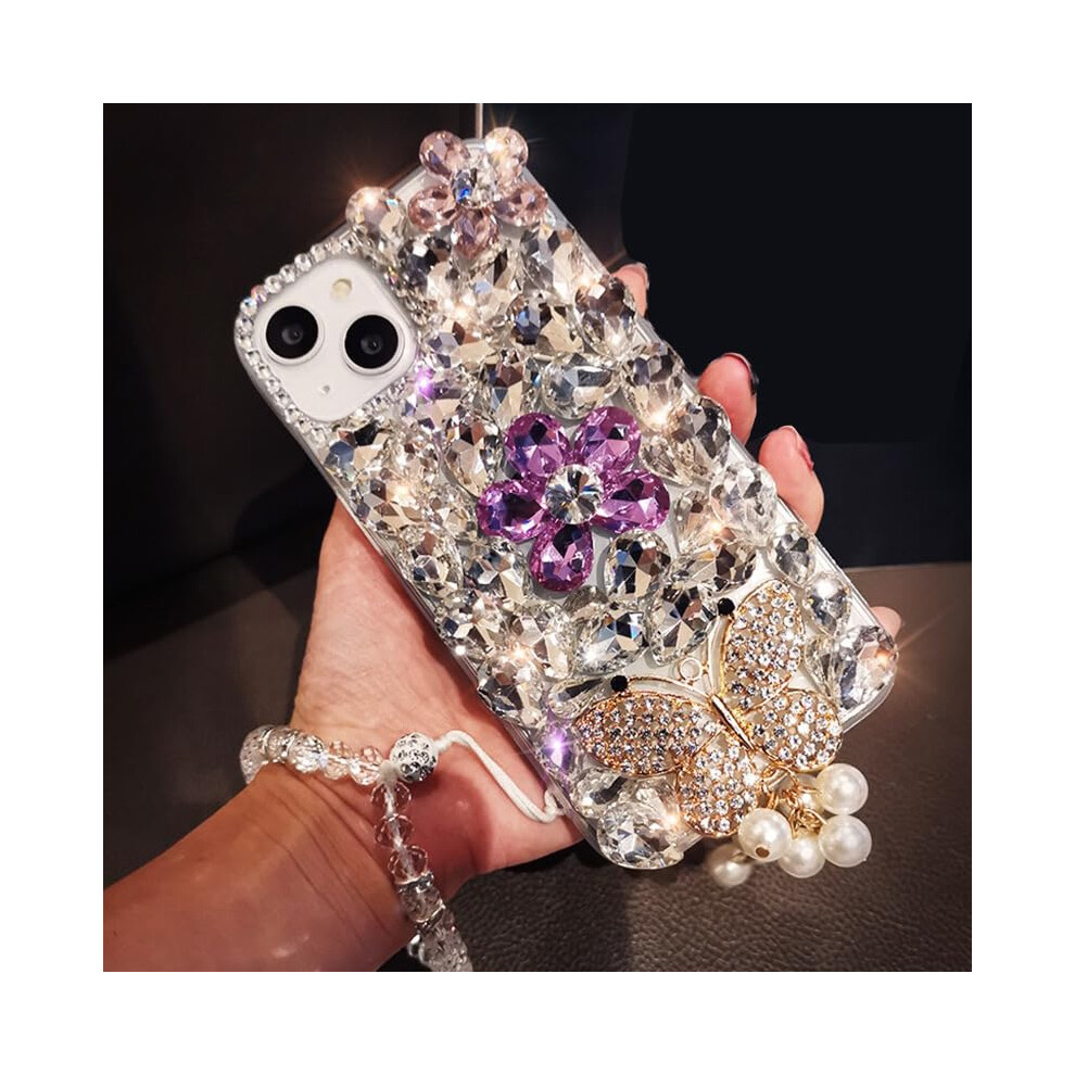 Glitter Diamond Case Luxury Crystal Bling Cover With 3D Butterfly Pearl And Wrist Strap For Samsung Galaxy Note 8 White 9330225039839
