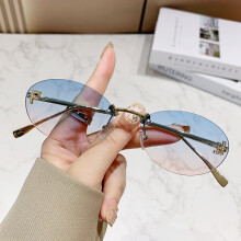 (GoldFramePinkBlue)Sommer-Sonnenbrille geometrisches elliptisches Gestell mit goldenen Metall- und Verlaufsgläsern für stilvolle Kleidung