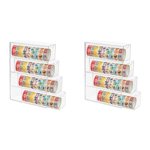 2X Washi Tape Organizer, 4 Drawers Stackable Plastic Washi Tape Box Organizer Storage, Clear Storage Drawers