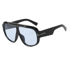 (BlackFrameBlue)Trendige Tstyle Pilotenbrille mit grauen Gläsern und Vollrahmen Design für Damen und Herren