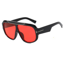 (BlackFrameRed)Trendige Tstyle Pilotenbrille mit grauen Gläsern und Vollrahmen Design für Damen und Herren