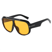 (BlackFrameOrange)Trendige Tstyle Pilotenbrille mit grauen Gläsern und Vollrahmen Design für Damen und Herren