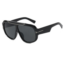 (BlackFrameBlackGrey)Trendige Tstyle Pilotenbrille mit grauen Gläsern und Vollrahmen Design für Damen und Herren