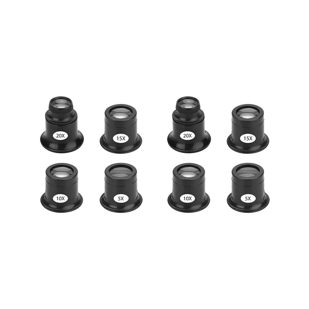 8PCS Loupe Eyeglass Magnifiers Set 5X 10X 15X 20X Watch Repair Loupe Magnifier Set Magnifying Glass for Watch Jewellery