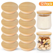 Bamboo Lids for Pots, 12 Pack - Reusable Airtight Jar Lids for Storage and Food Preservation