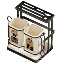 Kitchen Knife Storage Rack, Countertop Draining, Non-Drilling Integrated Rack, Double-Cup Chopstick Holder