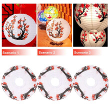 6 Pack 12Inch Red Flowers Paper Lantern White Round Chinese Japanese Paper Lamp for Home Wedding Party Decoration