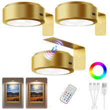 Picture Lights for Wall,1500mAh Rechargeable Battery Magnetic Poster Lights with 12 RGB for Art Display, Frame (3 Pack)