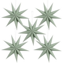 12 Inches 5 PCS Sage Green Paper Star Lanterns Christmas Party Decorations Hanging Stars Christmas Party Decorations