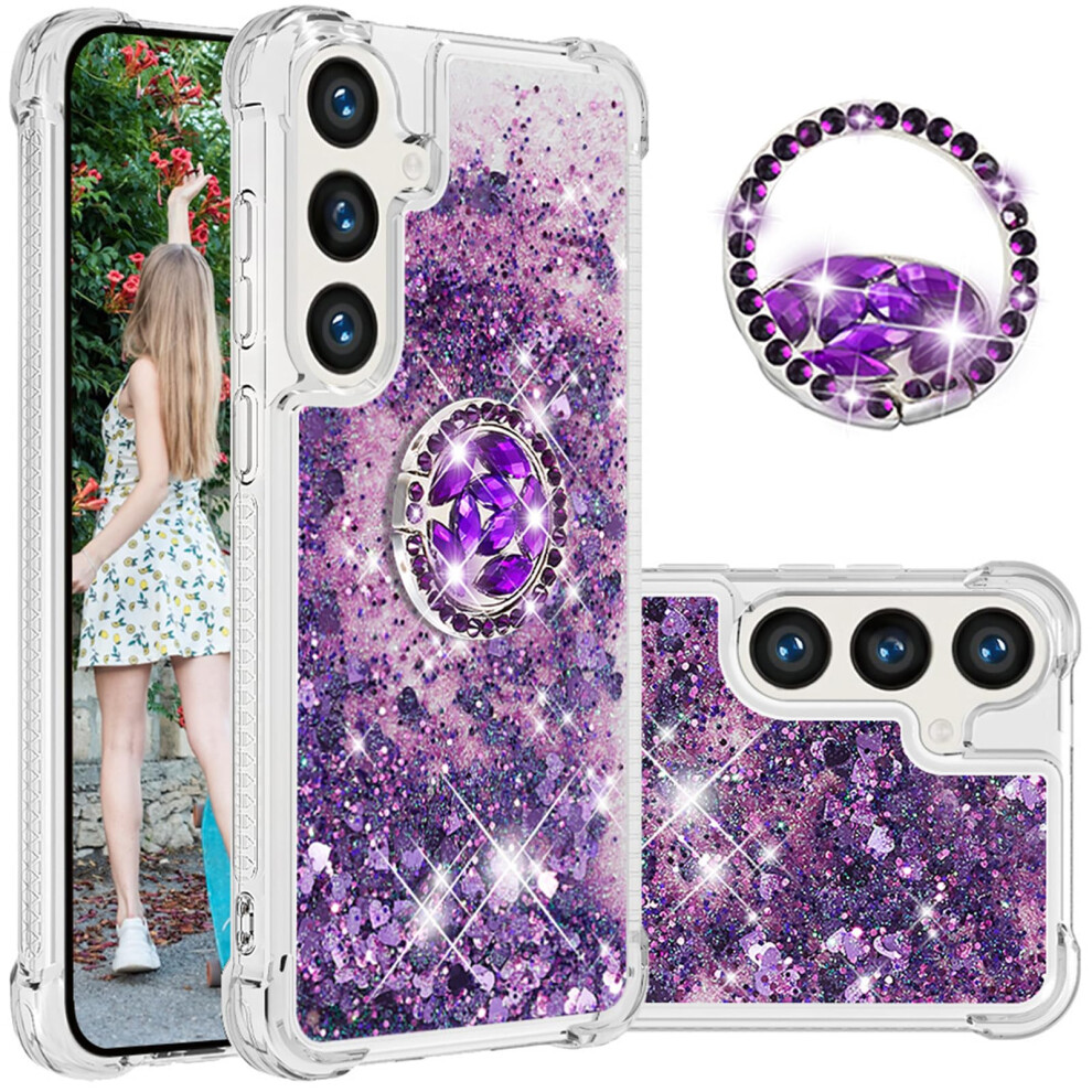 Glitter Liquid Case With 360 Ring Kickstand, Shockproof Soft Tpu Bling Cover For Samsung Galaxy S24 Plus Purple 9330225040163
