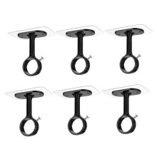 6 Pack No Drill Ceiling Mount Rod Brackets, Heavy Duty Self Adhesive Holders, Adjustable Hooks Hanging Black