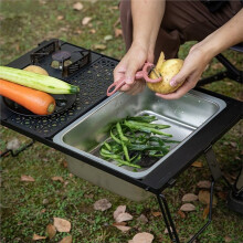 CAMPINGMOON Einteiliges Spülbecken Aus Edelstahl, Multifunktionales Geschirrspülbecken mit Wasserspeicher für Outdoor-Camping