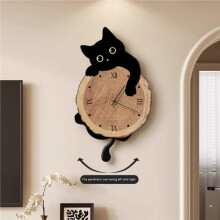 Fun Cat Wall Hanging Clock Stylish Cute Pendulum Decorative Clock Wall Ornament for Bedroom Kids Room Home Decor Gift B