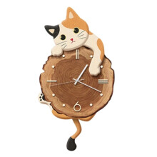 Fun Cat Wall Hanging Clock Stylish Cute Pendulum Decorative Clock Wall Ornament for Bedroom Kids Room Home Decor Gift C
