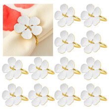 Flower Napkin Rings Set of 12 -White and Gold Floral Metal Napkin Holder,Farmhouse Napkin Rings for Wedding Birthday